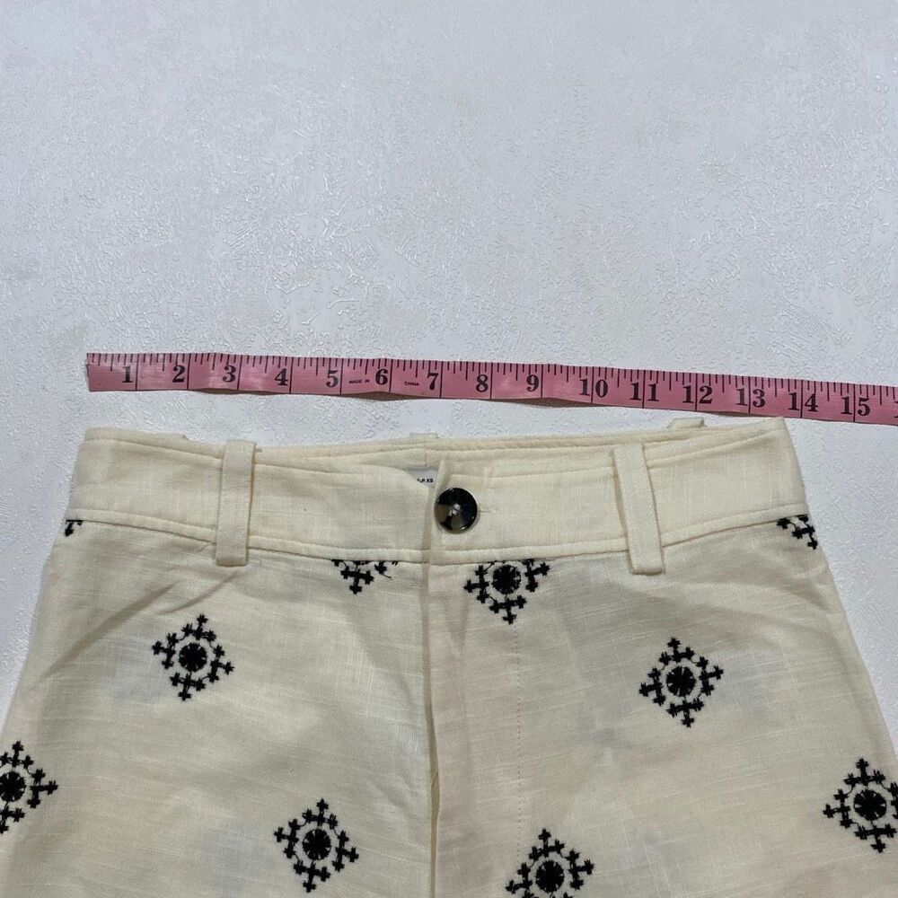 Zara Cream Embroidered Wide Leg Pants XS Boho Linen Blend - Picture 6 of 7